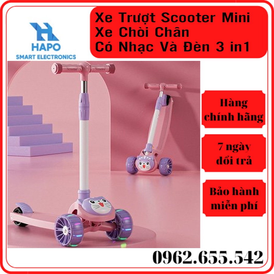 Xe Scooter, Chòi chân, Xe trượt cho bé bánh có đèn có nhạc 3 in 1, có đèn phát sáng, phát nhạc. tải trọng 70kg