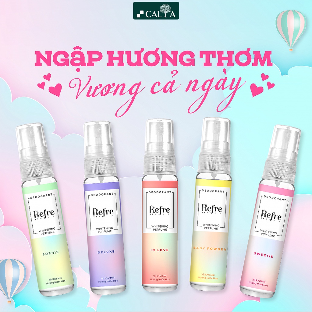 Xịt Khử Mùi Refre Hương Thanh Nhã Màu Xanh Lá, Dưỡng Trắng, Hương Nước Hoa - Refre Whitening Mist 30ml