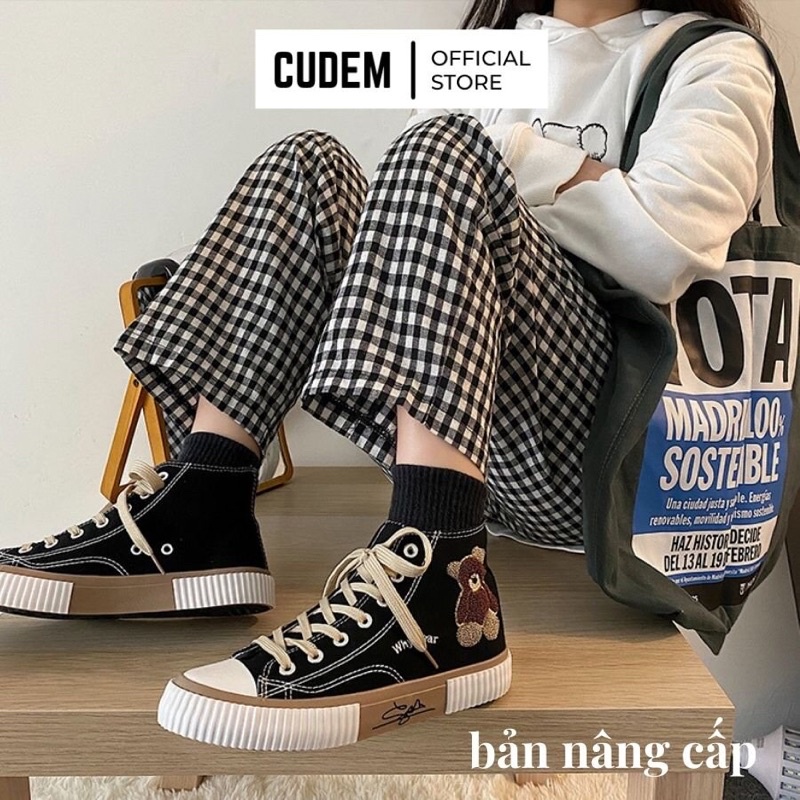Giày thể thao nữ cổ cao đi học BearBox thêu hình gấu dáng thể thao S15