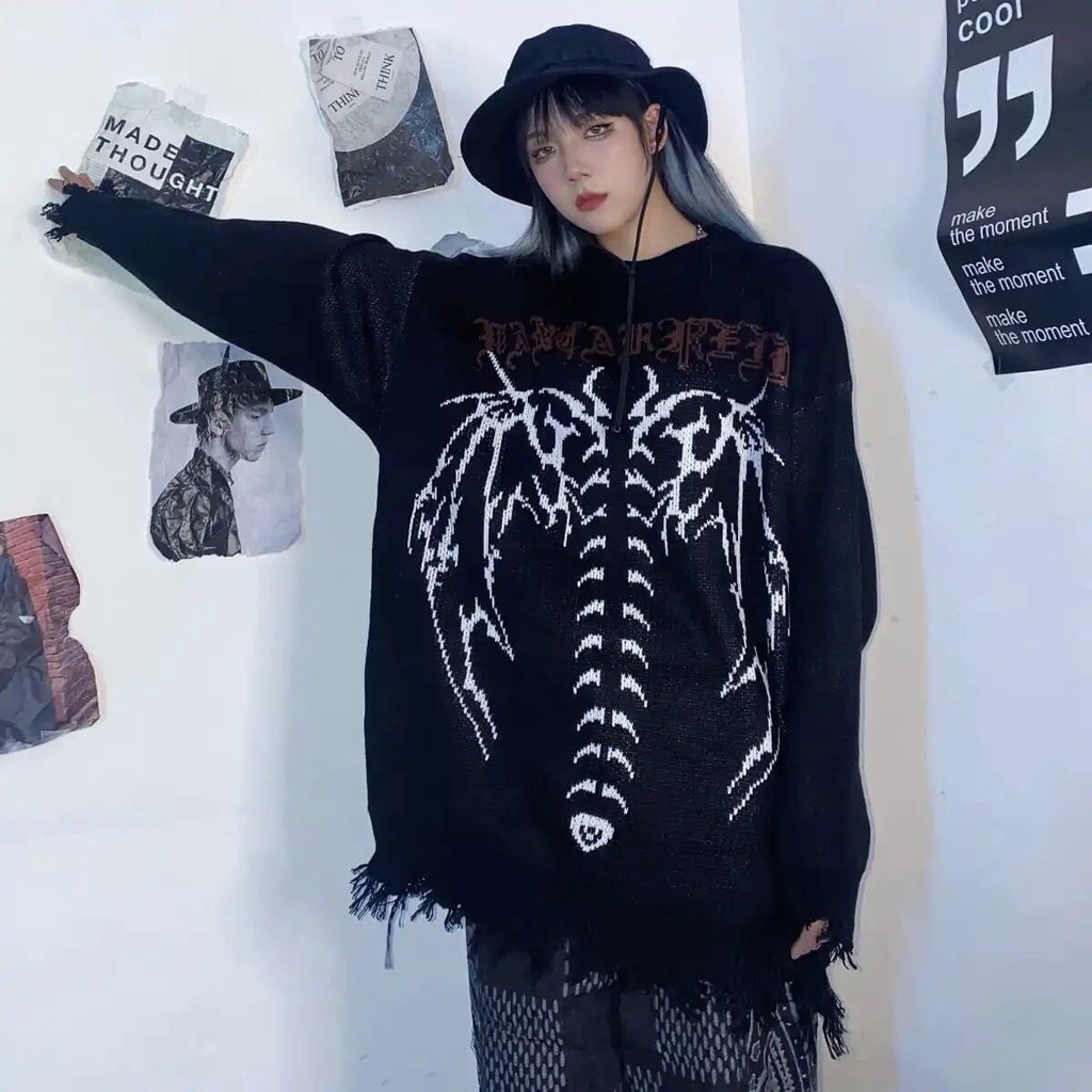 Áo Sweater Phong Cách Cổ Điển Goth Punk Harajuku Mới 2023 Y2k Cho Nữ
