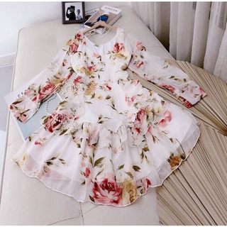 ĐẦM HOA DỰ TIỆC, VÁY XÒE TAY DÀI - MT55