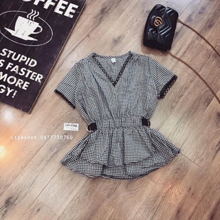 Áo kẻ karo Thắt Eo