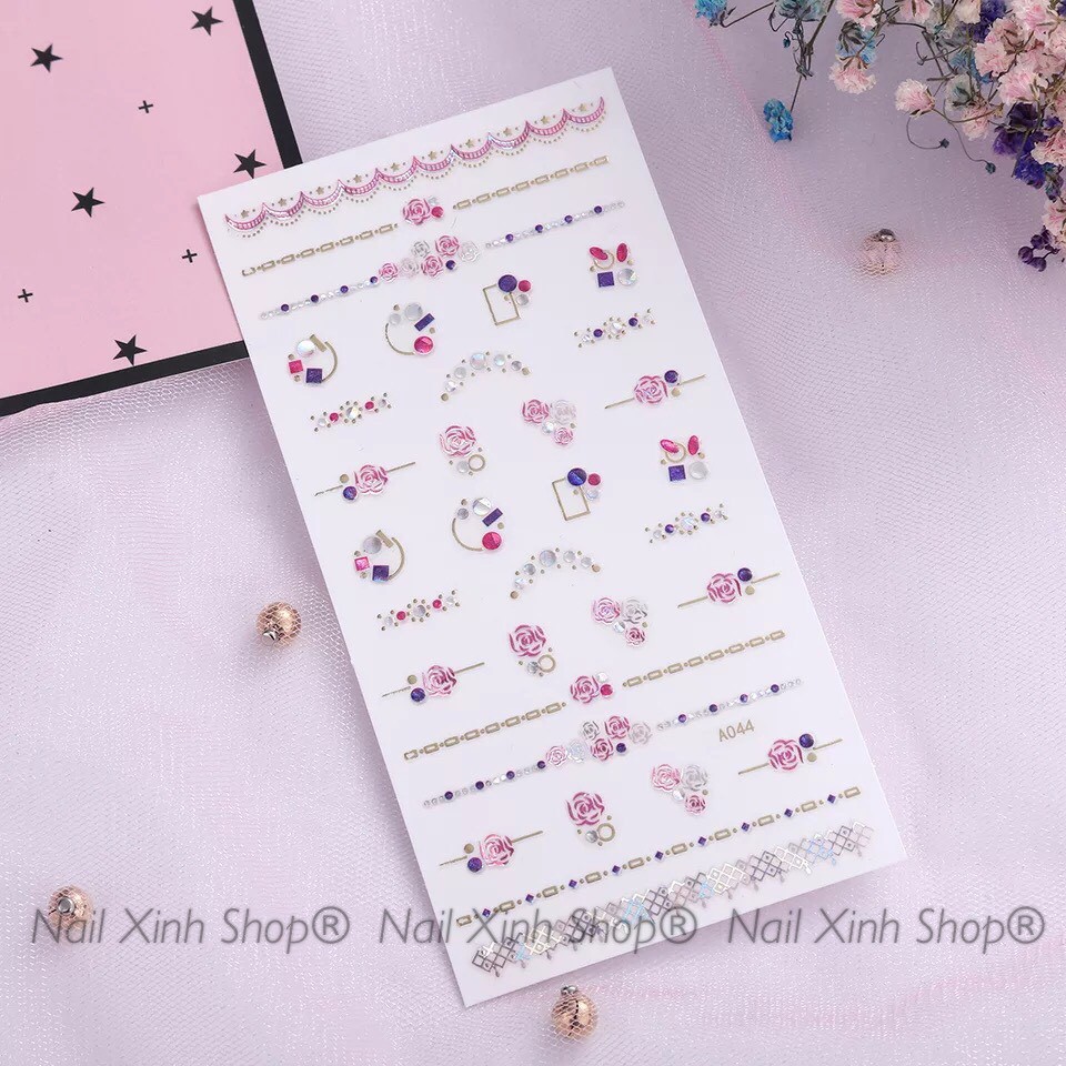 Nail sticker 3D, nail sticker hoa văn, charm, giả đá khối, ánh xà cừ, nail art, phụ kiện nail chuyên dụng