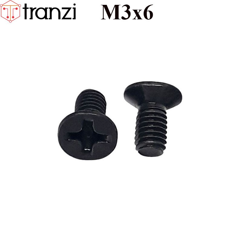 Vít bake đầu bằng thân bu lông mạ đen M3x6 - túi 50 cái