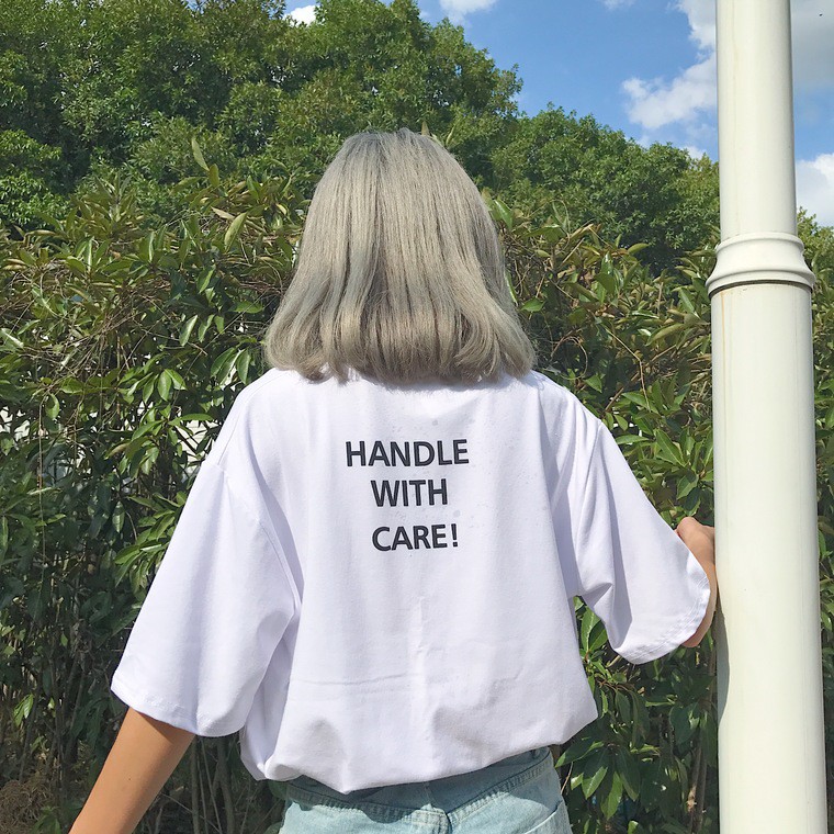 Follow Shop Săn Deal Hot Ngày 2/2 Áo Thun Nữ Tay Lỡ Unisex In HANDLE WITH CARE Giá Rẻ ATN1654