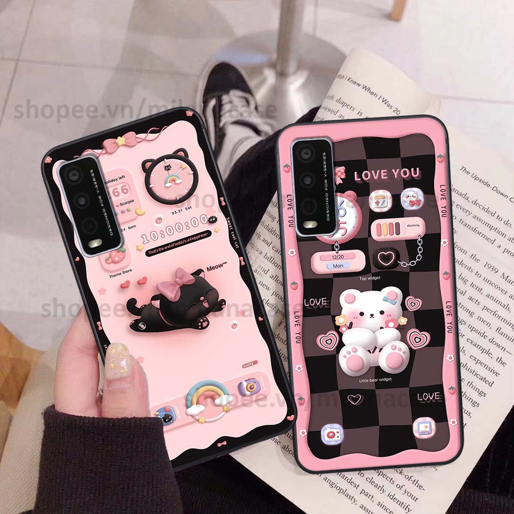 Ốp Vivo Y20 hình đồng hồ icon gấu mèo cute cực dễ thương ngộ nghĩnh