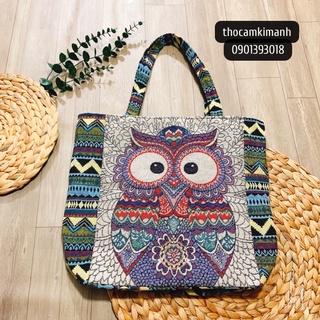 Túi thổ Cẩm đeo vuông lớn cú P190722