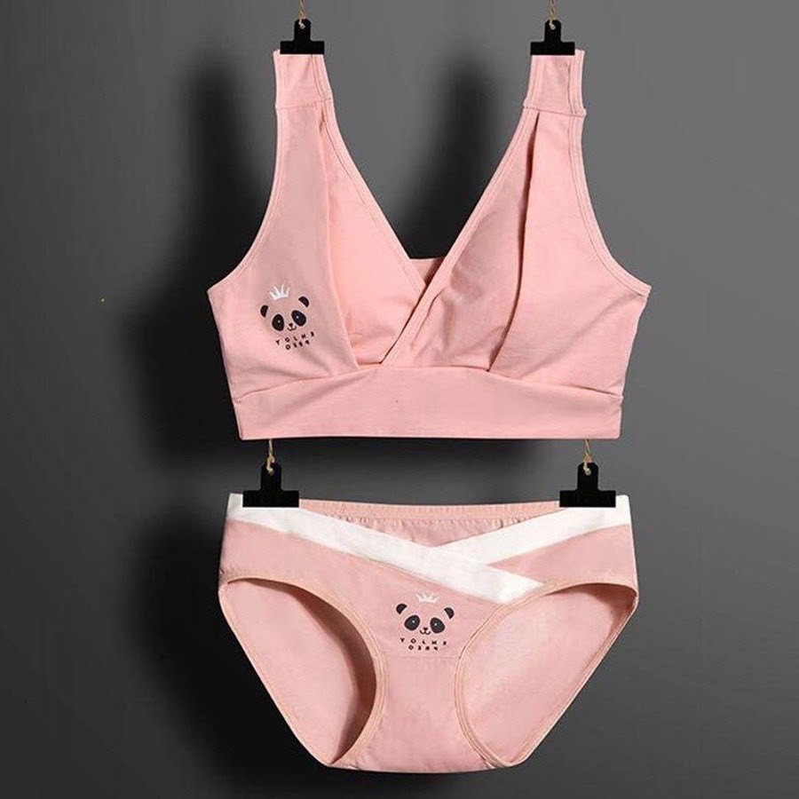 SET ĐỒ LÓT HỌA TIẾT GẤU chất cotton mặc bầu và sau sinh chuẩn đẹp