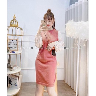 VÁY LEN ZIP PHỐI TAY SƠ MI ĐŨI ( không kèm túi )