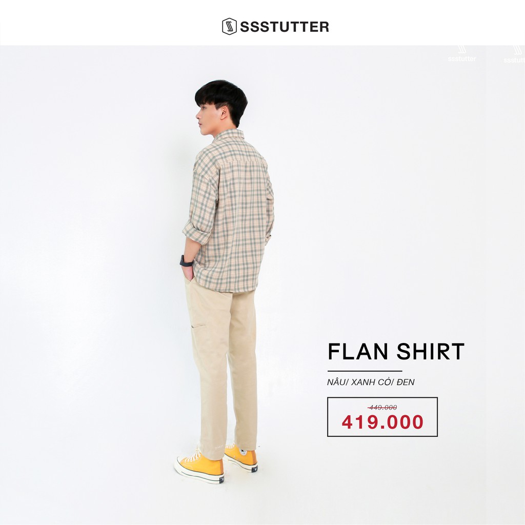 Áo sơ mi nam cổ đức dài tay SSSTUTTER hoạ tiết kẻ ô hàn quốc flan shirt