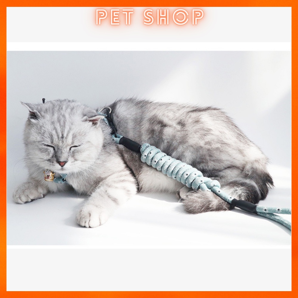 Dây dắt mèo đi dạo kèm yếm phong cách Nhật Bản họa tiết hoa nhí sang chảnh, sành điệu