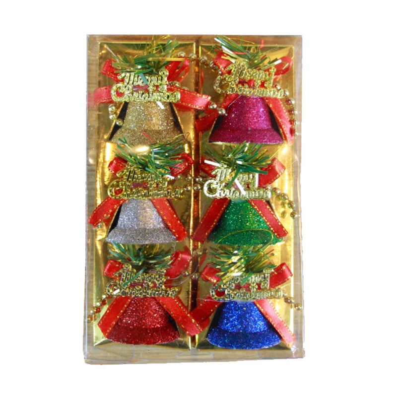 Set 6 chuông nhỏ lấp lánh nhiều màu sắc dùng để trang trí cây thông noel