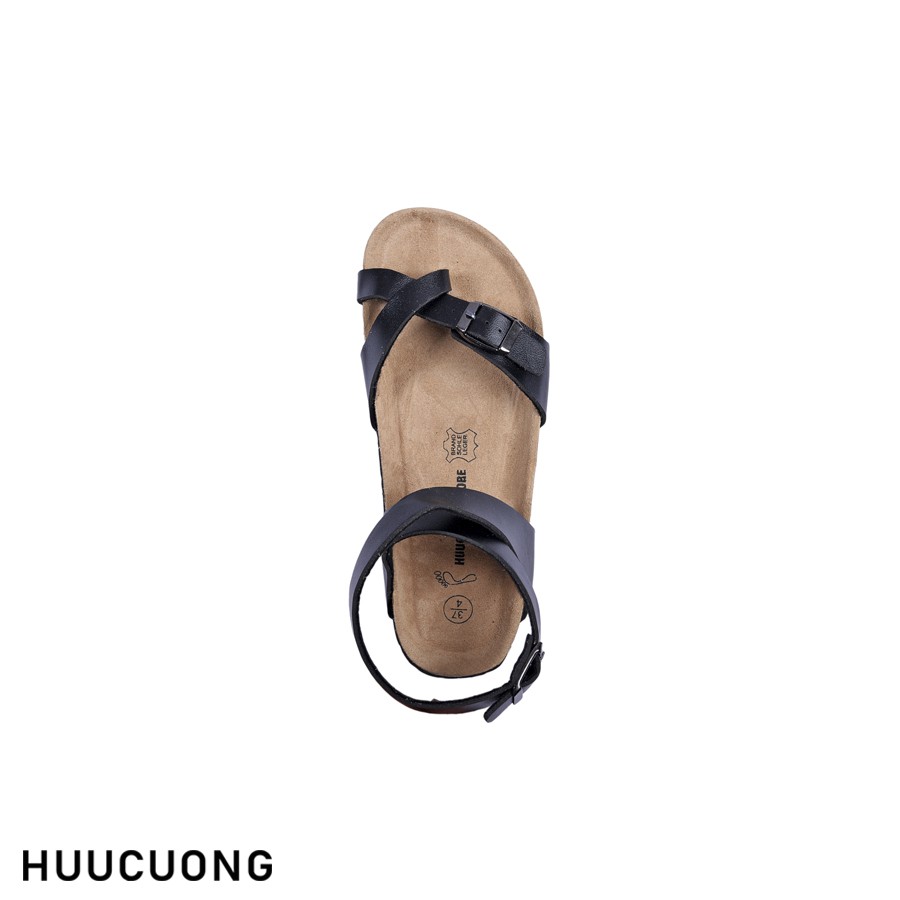 Giày sandal unisex HuuCuong xỏ ngón cổ cao màu đen đế trấu handmade