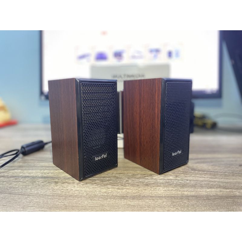 Loa máy tính, loa vi tính vỏ gỗ để bàn máy tính dễ thuơng