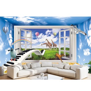 Tranh dán tường 3D cửa sổ đàn BINBIN CS63 (Không phai màu)