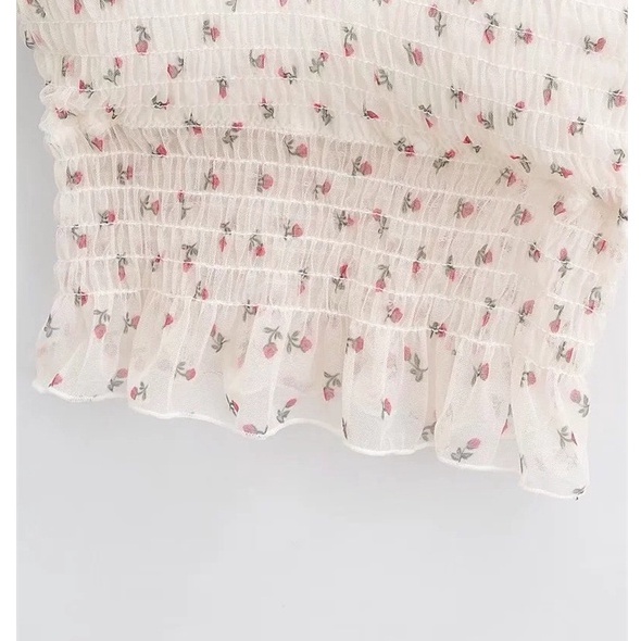 Áo Bra 2 Dây Nhún Hoa Nhí Bo Chun - Áo Thun Croptop Tiểu Thư Đáng Yêu AMYBRA B8421