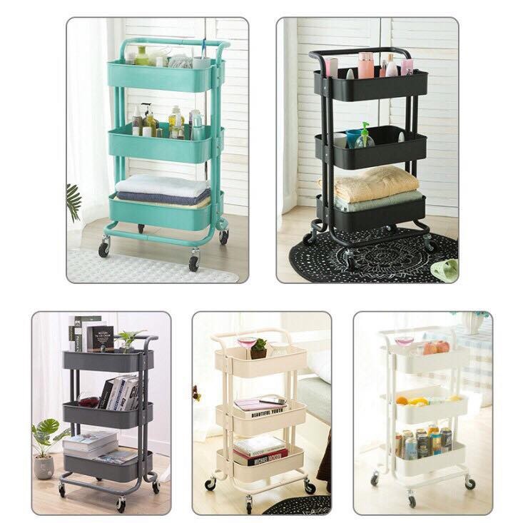 Kệ sắt đa năng 3 tầng có bánh xe và tay cầm