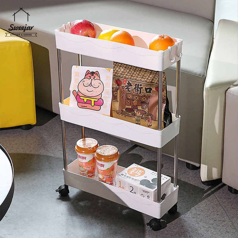 Kệ để đồ SWEEJAR 3 tầng/4 tầng có bánh xe có thể di chuyển tiện dụng cho phòng tắm/nhà bếp