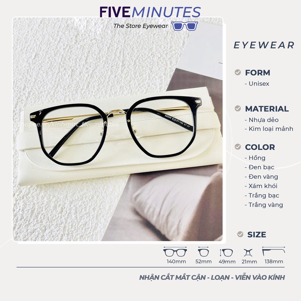 Gọng kính cận nữ, kim loại cao cấp kết hợp nhựa dẻo Fiveminutes vuông góc cạnh M2200 mới về siêu hot
