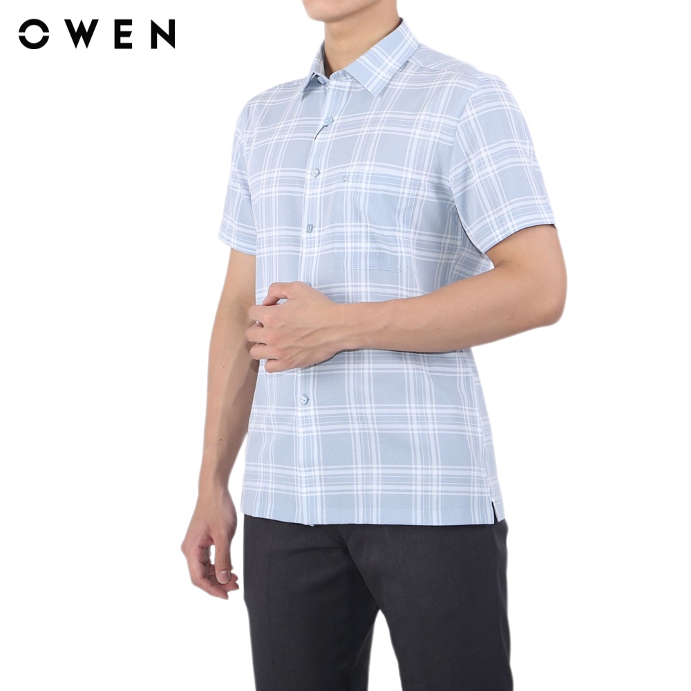 Áo sơ mi ngắn tay Nam Owen Bạc hà Body Fit Ghi trắng - BA220055NT