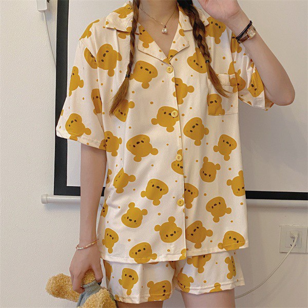 Bộ ngủ pijama mặt gấu Pooh so cute vải cotton