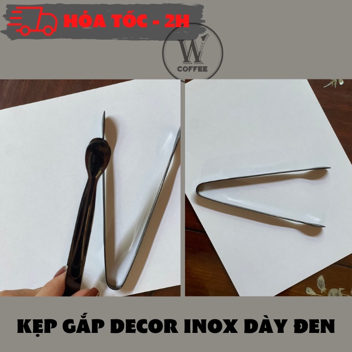 Kẹp gắp Decor ⚡ GIÁ TỐT ⚡ Dụng cụ trang trí pha chế, màu đen, inox W1coffee dày dặn, bền đẹp an toàn vệ sinh