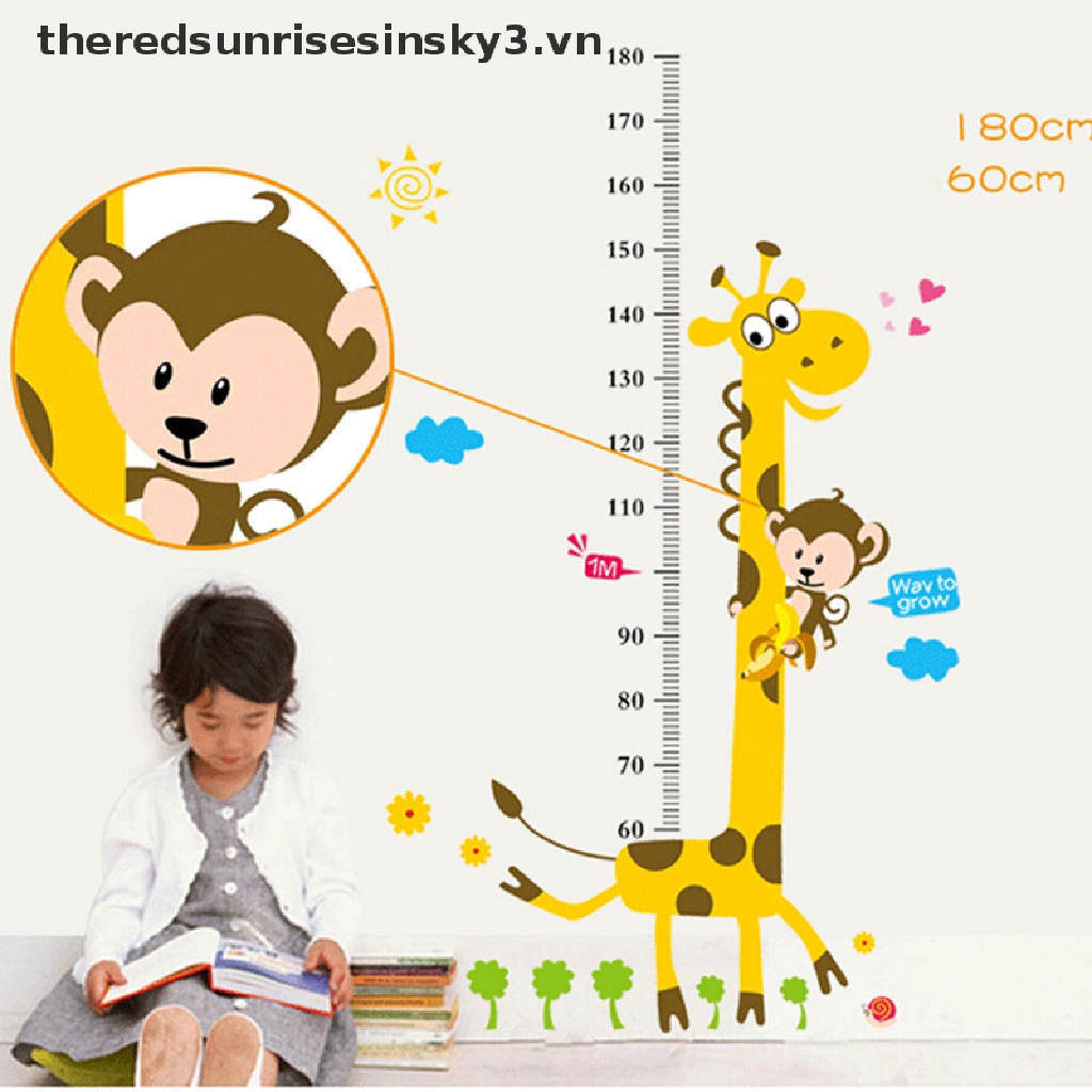 1 Miếng Dán Tường Đo Chiều Cao Cho Bé Hình Hươu Cao Cổ Và Khỉ