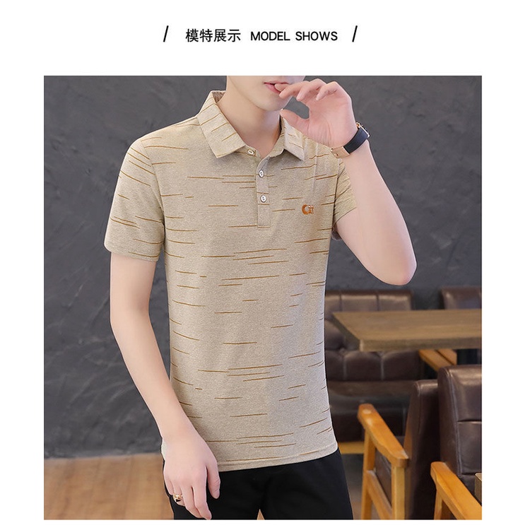Áo Thun polo Tay Ngắn Cổ Tròn Bằng Vải Lụa Lạnh Thời Trang Mùa Hè Cho Nam Trung Niên 5Yr8