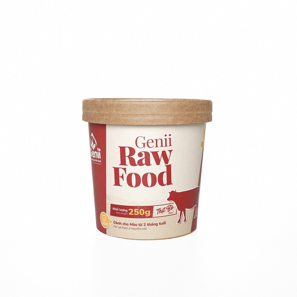 Genii Raw Food - thức ăn tươi cho mèo thịt bò 250g