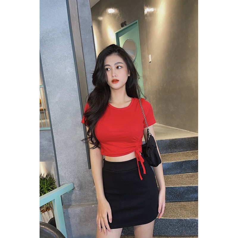 Basic CroptopÁo rút hông tay ngắn