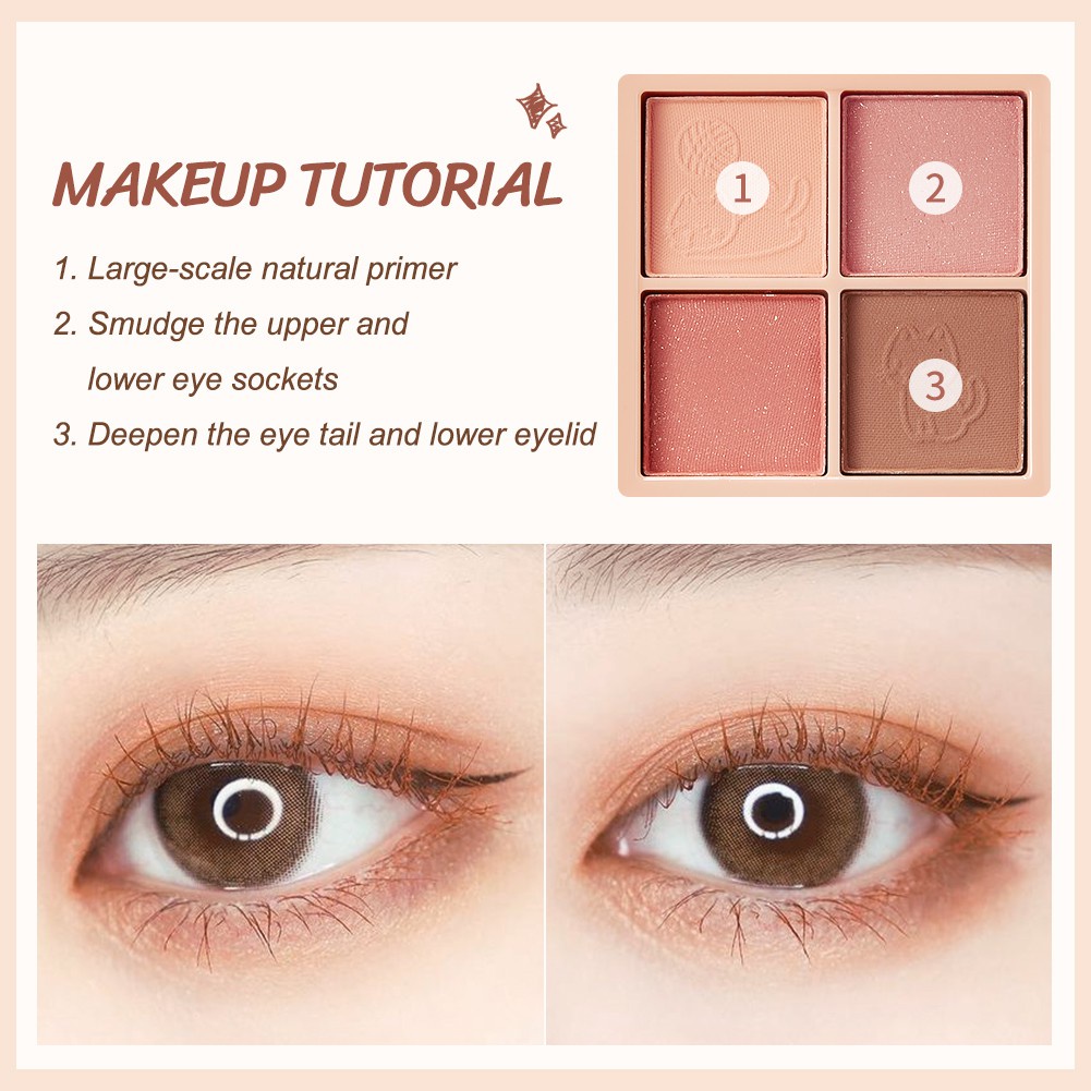 Bảng Phấn Mắt GECOMO 4 Màu Lì Và Ánh Ngọc Trai Kết Hợp Trang Điểm Kháng Nước Và Lâu Trôi