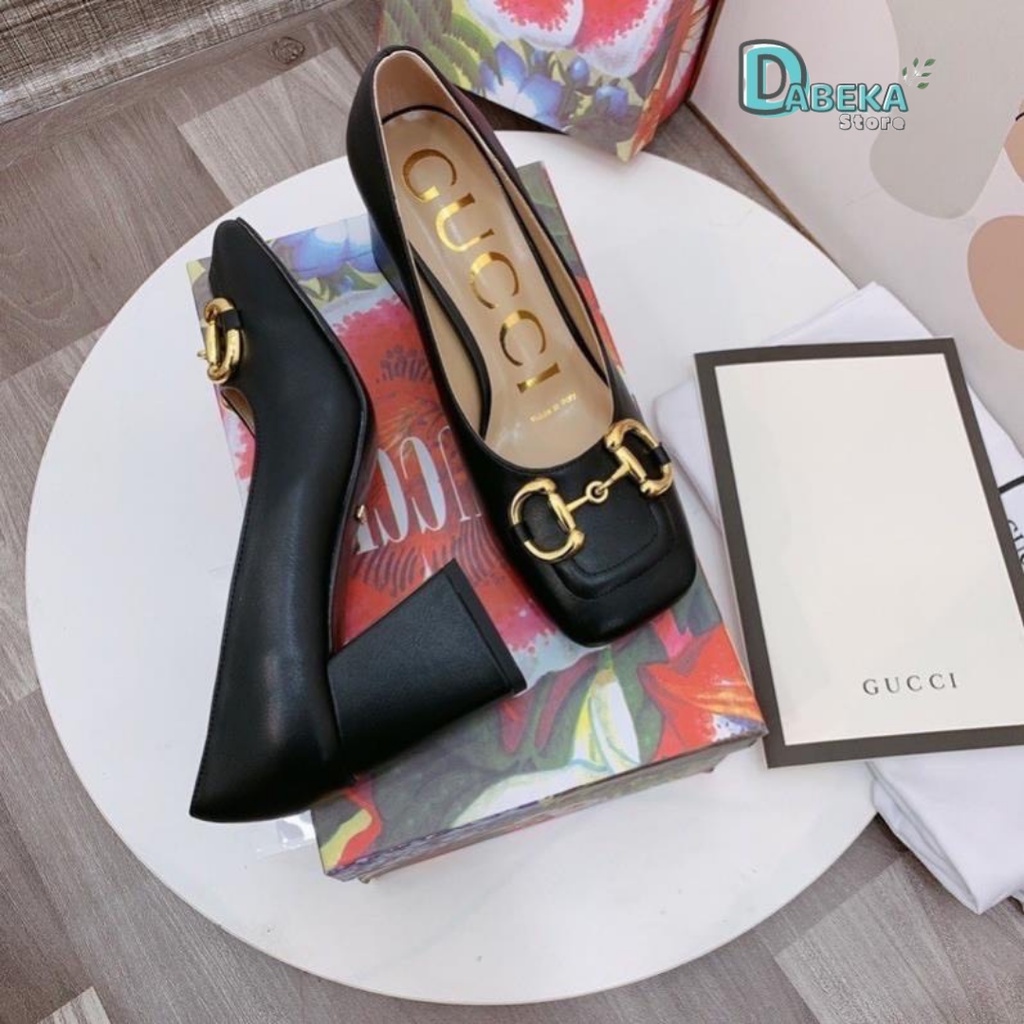 Giày Cao Gót Khuy Ngang Đế Vuông Thời Trang Công Sở Cao Cấp - Giày Gc Mũi Vuông Đế Mạ 7P Sang Chảnh - Dabeka - G007