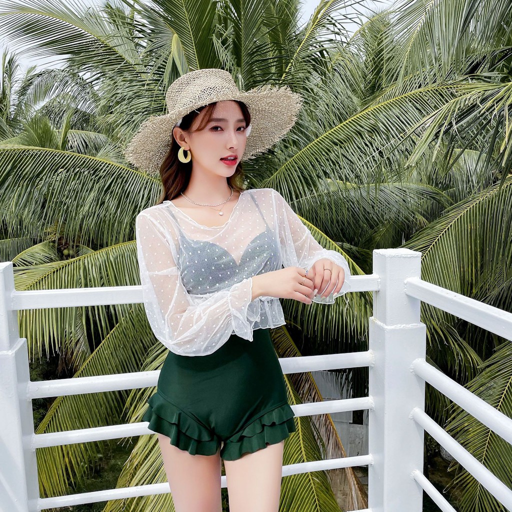 Bộ Đồ Bơi Bikini Màu Đen Mỏng Phối Ren Hở Lưng Gợi Cảm Cho Nữ