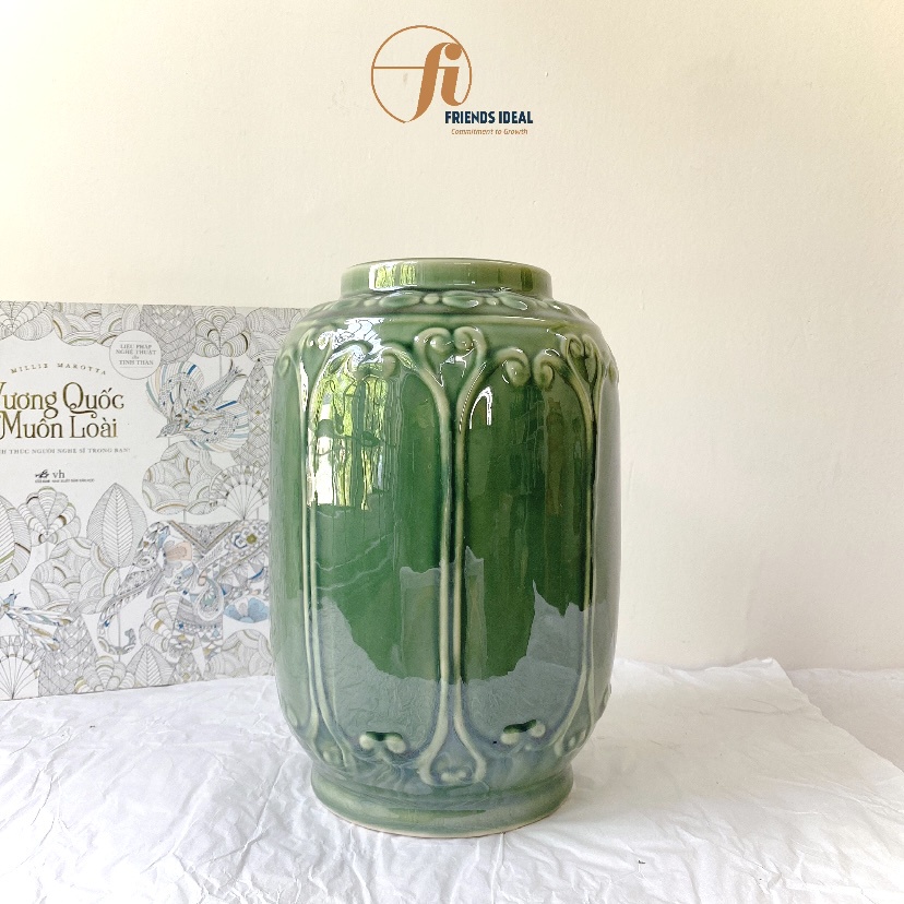 Lọ hoa gốm Bát Tràng hoa khung, bình cắm hoa Men hoả biến, xanh lam, xanh ngọc, Decor trang trí, GS_BH13