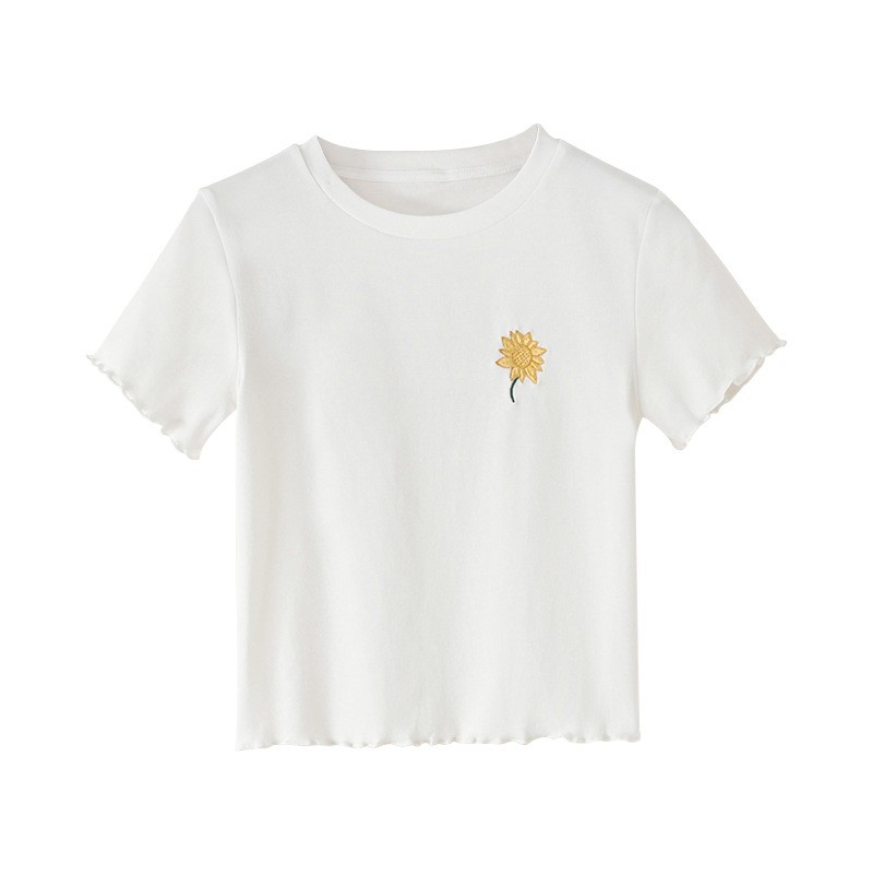 Áo Thun Ngắn Tay Thêu Hoa Cúc Xinh Xắn Cho Nữ
