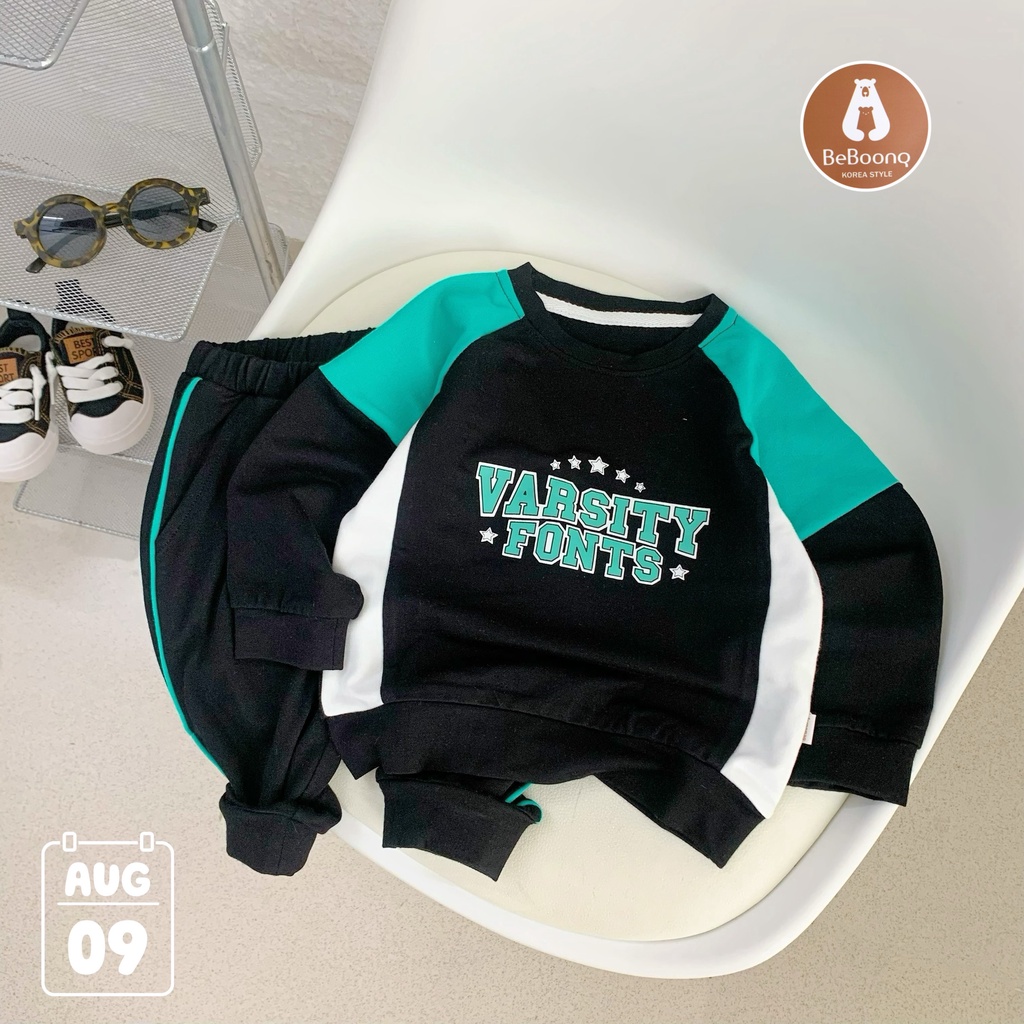 Bộ nỉ  bé trai, họa tiết Varsity, chất nỉ da cá vừa đanh mịn, hai màu siêu xinh cực dễ mặc-PITUPI-BEBOONG