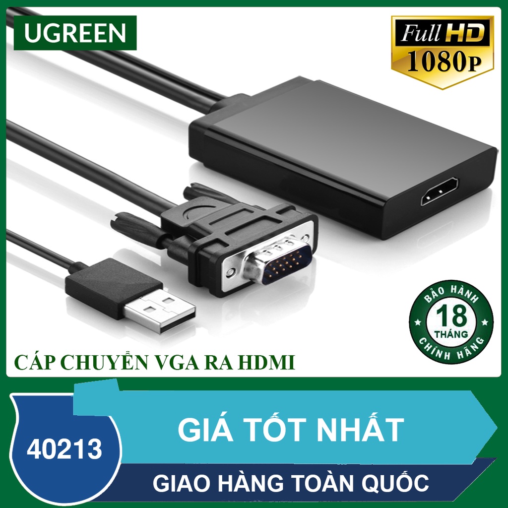 Cáp chuyển VGA ra HDMI - Hỗ trợ độ phân giải full-HD 1080p@60Hz - Chính hãng UGREEN 40213