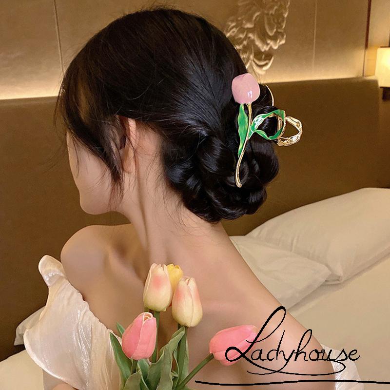 Kẹp Tóc Càng Cua Hình Hoa Tulip Bằng Kim Loại Dễ Thương Thời Trang Cho Nữ