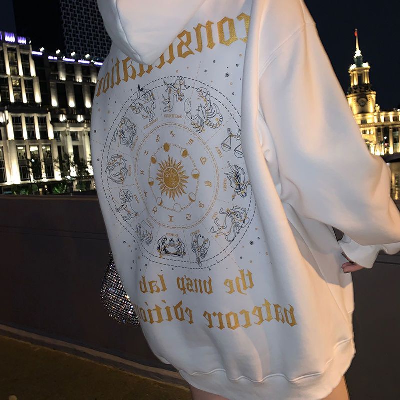 Velvet and thickened hooded sweater women's Korean version loose American vintage vibe style niche design medium-and long-style blouse