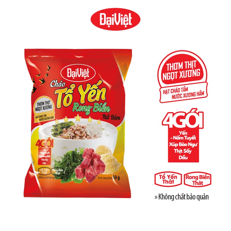 (Combo 5 gói) - Cháo Tổ Yến Rong Biển Thịt Bằm Đại Việt Ăn Liền - Gói 50gr
