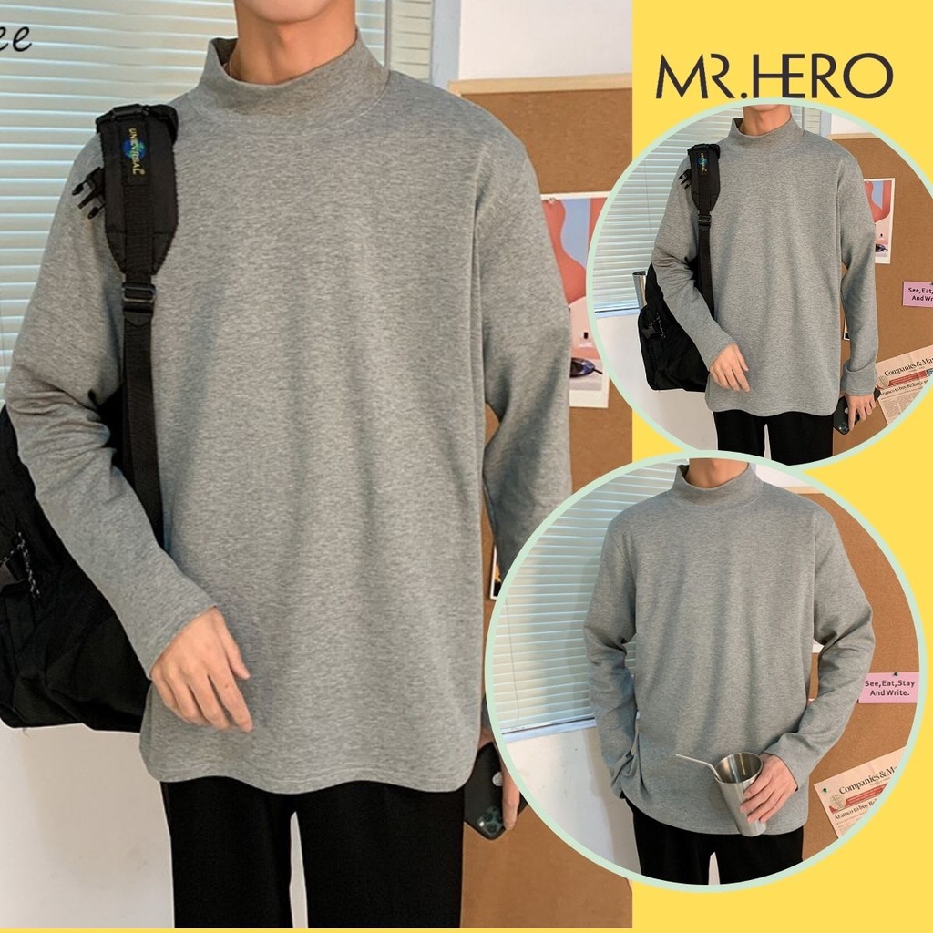 Áo nỉ thun unisex dài tay cổ lọ 3 phân AN03, Áo Sweater nam phong cách Hàn Quốc chất liệu cotton borip -  MrHero