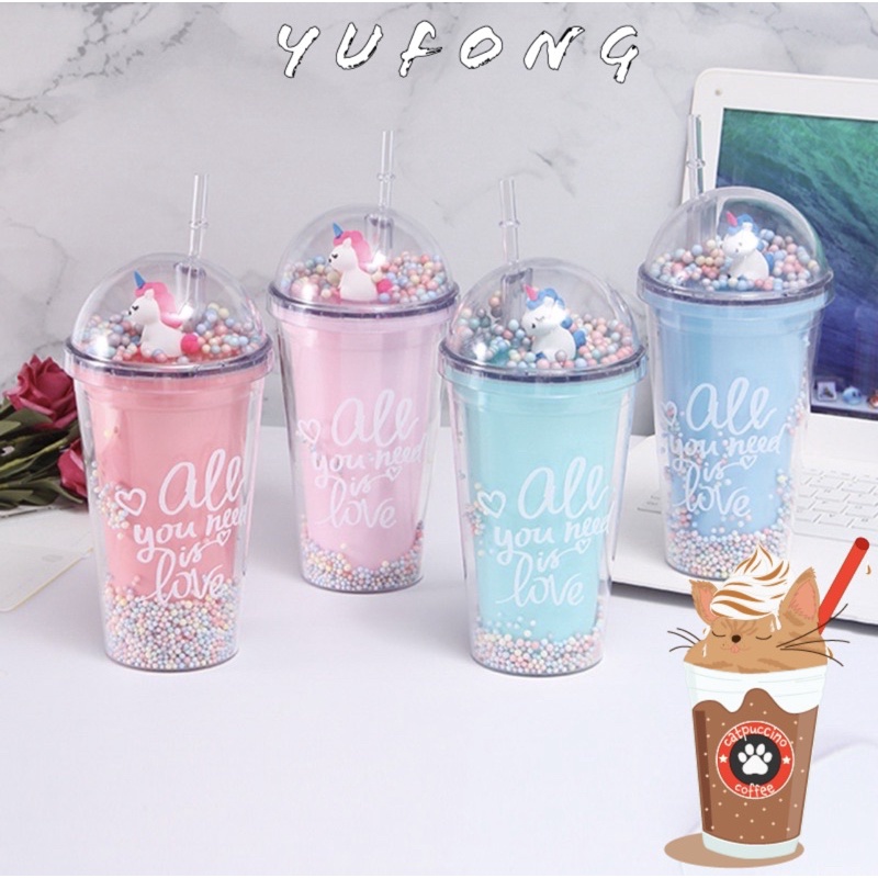 Cốc Kim Tuyến Kỳ Lân kèm ống hút mới 338