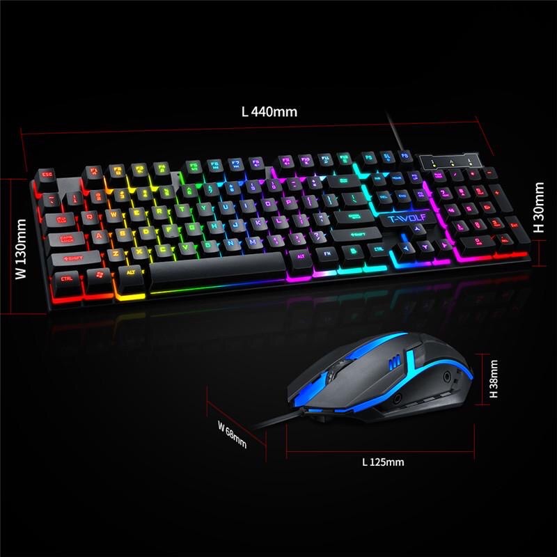Combo chuột bàn phím máy tính giả cơ gaming giá rẻ T WOLF TF200 - Bảo hành 12 tháng