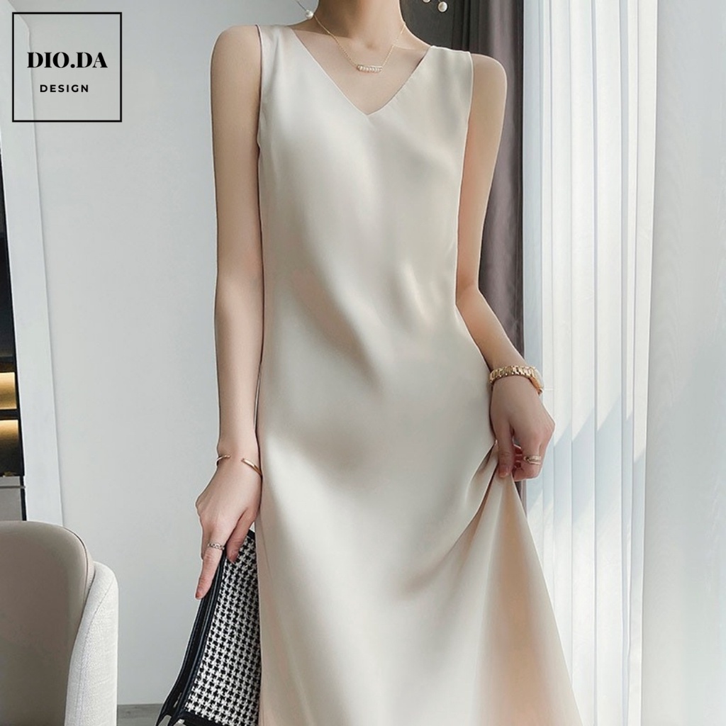 [LỤA XỊN] Váy Lụa 2 Dây - Bản Đai To - Cổ Tim | BigBuy360 - bigbuy360.vn