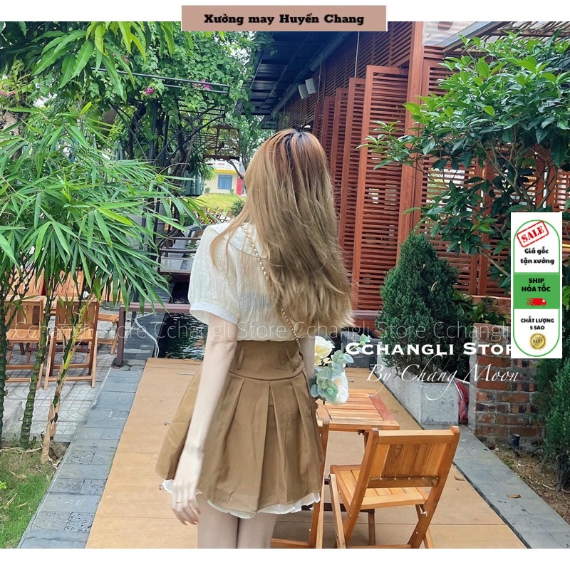 Set áo chân váy nữ, Set 3 món, Set Áo sơ mi phối với chân váy kèm dây thắt lưng