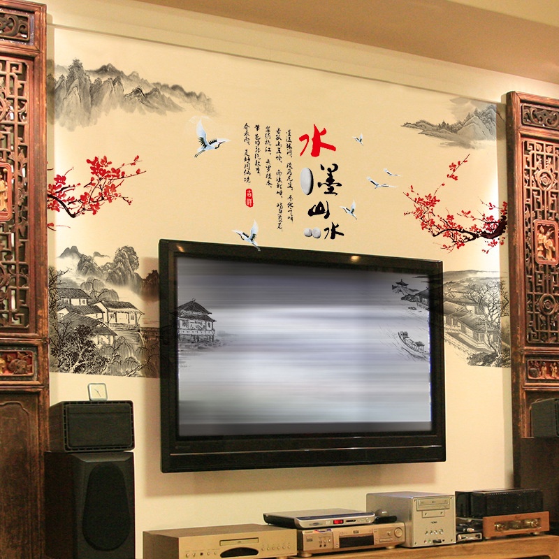 Tranh dán tường phong cảnh thủy mặc 120x80, Tranh 3D trang trí phòng khách