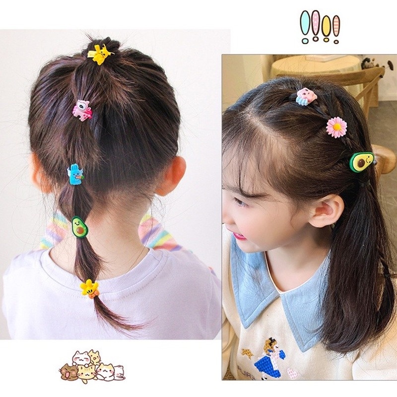 Set 10 Dây Cột Tóc Co Giãn Họa Tiết Trái Cây Cầu Vồng Phong Cách Hàn Quốc Cho Bé Gái
