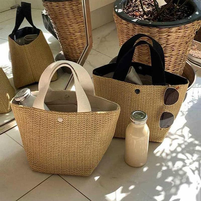 Túi Cói Cầm Tay Bản To Thời Trang Đi Biển - Túi Cói Bấm Khuy