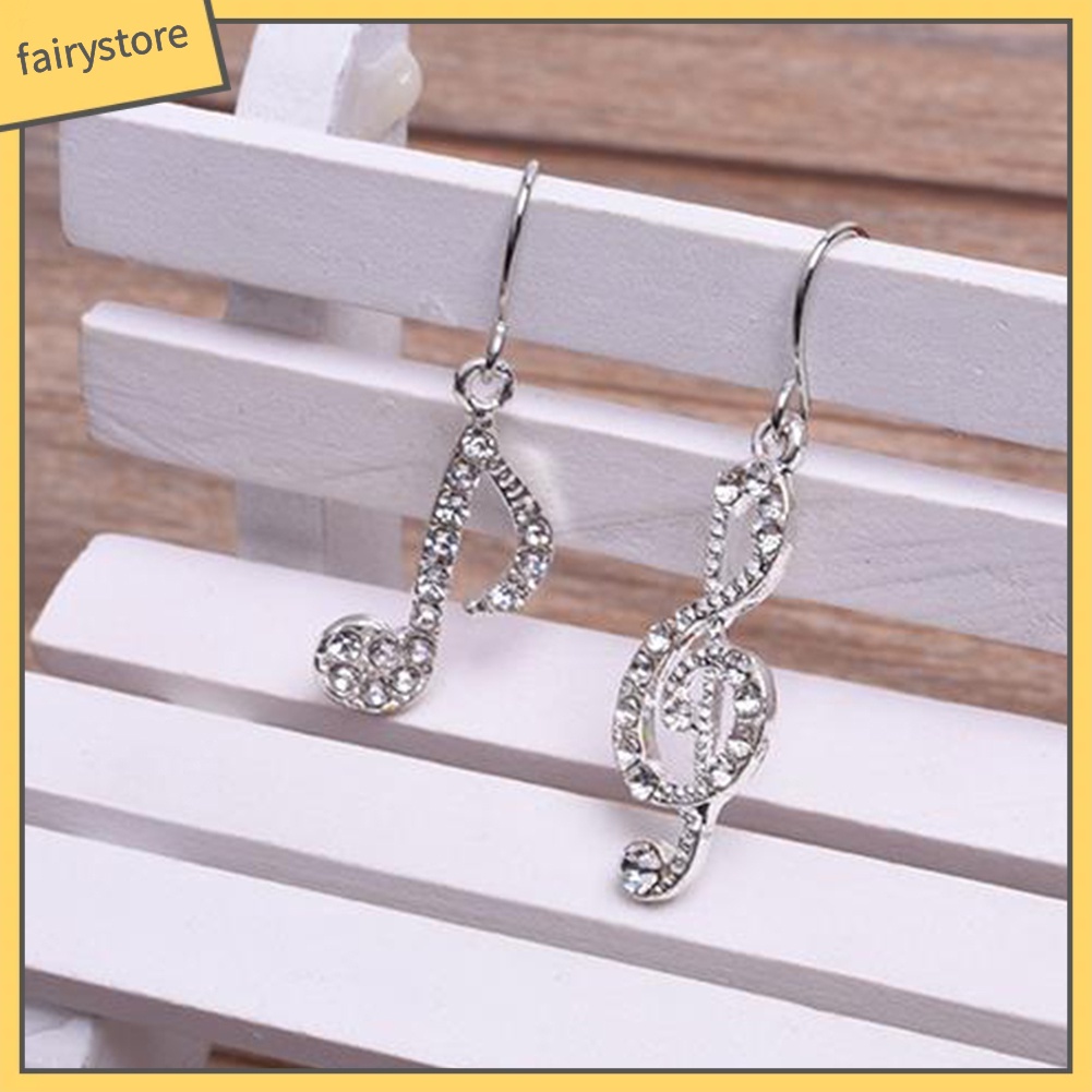 Bông Tai Hợp Kim Hình Nốt Nhạc Đính Đá Xinh Xắn