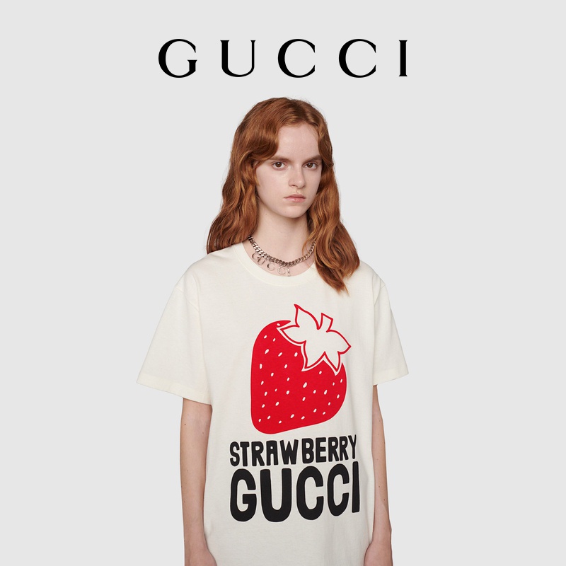 Áo Thun Cotton In Gucci Dâu Tây